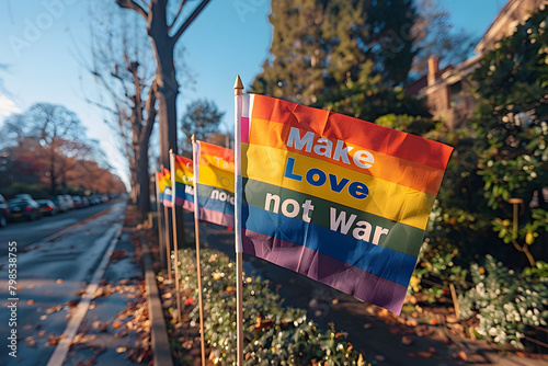 LGBTQ Pride rainbow text Make Love Not War