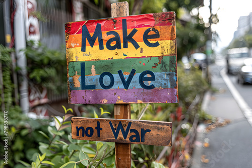 LGBTQ Pride rainbow text Make Love Not War