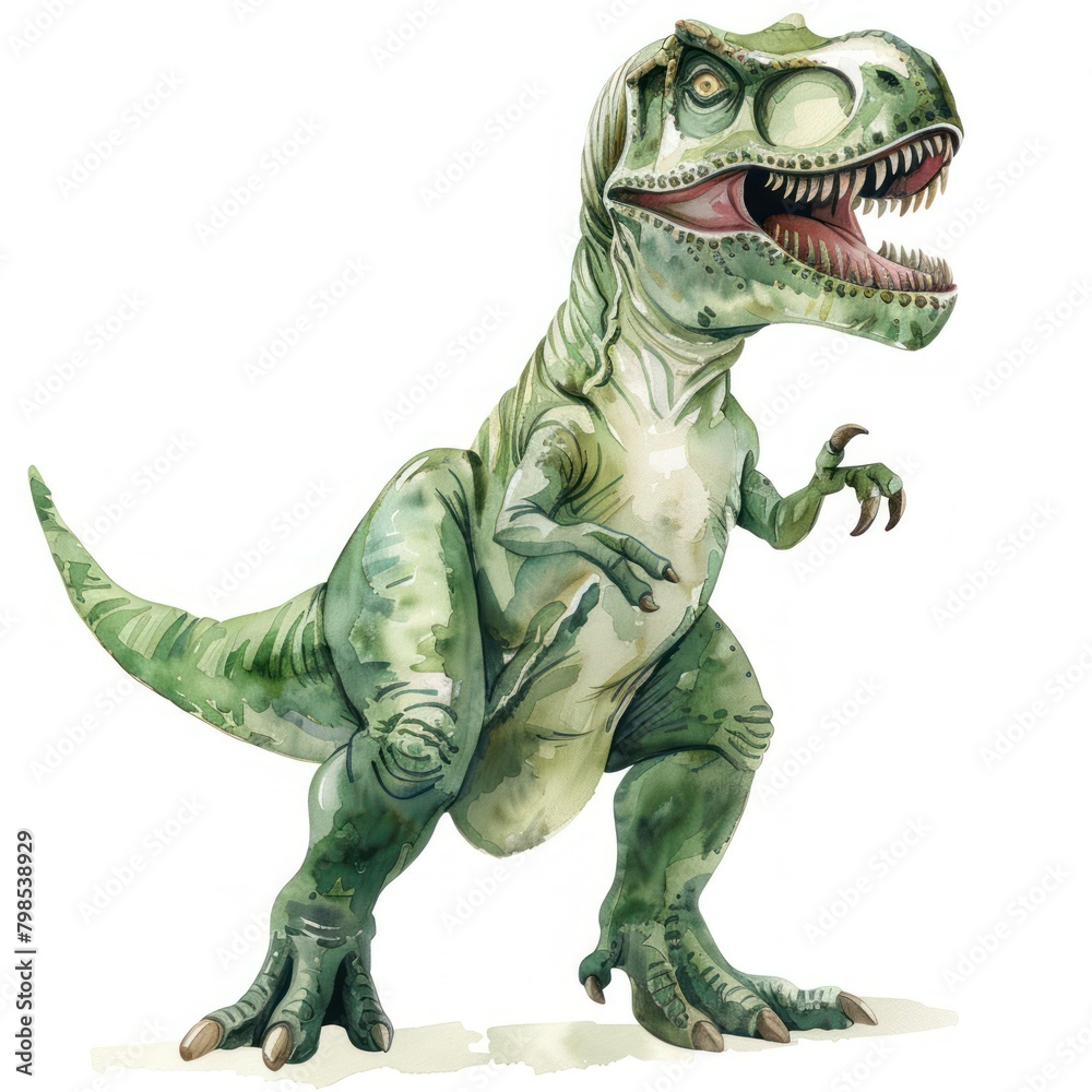 Obraz premium Charming watercolor clipart of a mischievous T-rex in a playful stance