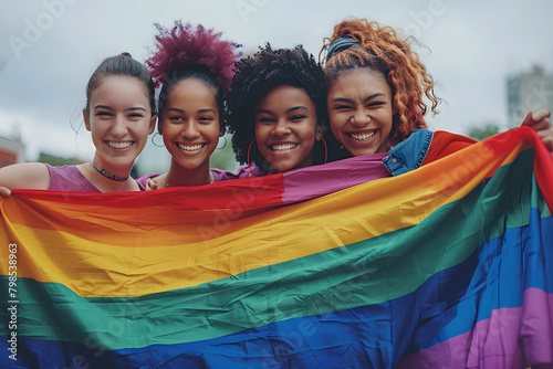 LGBTQ celebrate with rainbow flag on pride month in a diversity of love