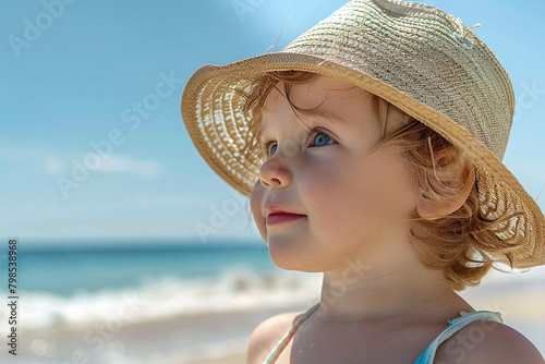 portrait of a cute baby on the beach