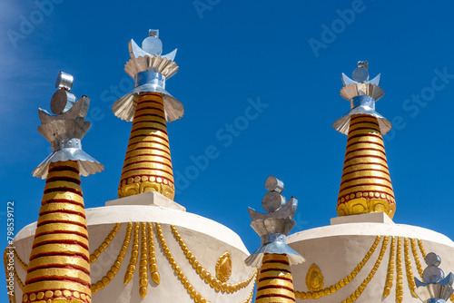 Detail of large Buddhist stupas at Basgo in northern India photo