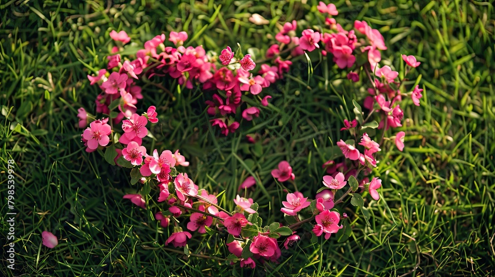 Celebrate Valentine s Day with a heart shaped arrangement of pink Crown of Thorns flowers placed on the lawn Wishing you a Happy Valentine s Day Celebrate Valentine s Day with a heart shaped arrangement of pink Crown of Thorns flowers placed on the lawn Wishing you a Happy Valentine s Day