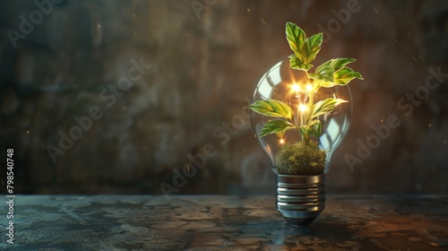 A vintage filament light bulb reimagined with a plant growing inside, representing the growth of ideas. 