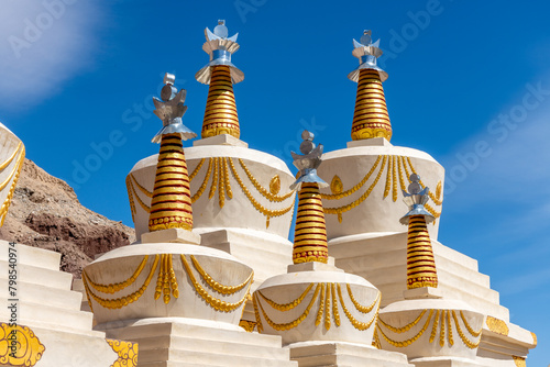 Large stupas in the Indian city of Basgo near Leh in the Ladakh region photo