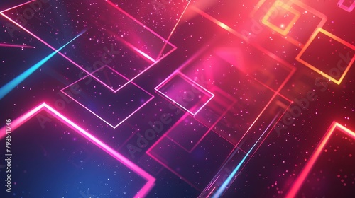 Stunning image of glowing neon squares in vibrant colors against a dark background. Perfect for a gaming background or an electronic music album cover.