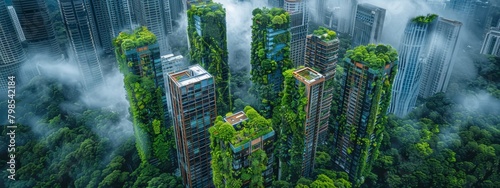 Green Cityscape with Vertical Gardens: Urban Sustainability and ESG Concept