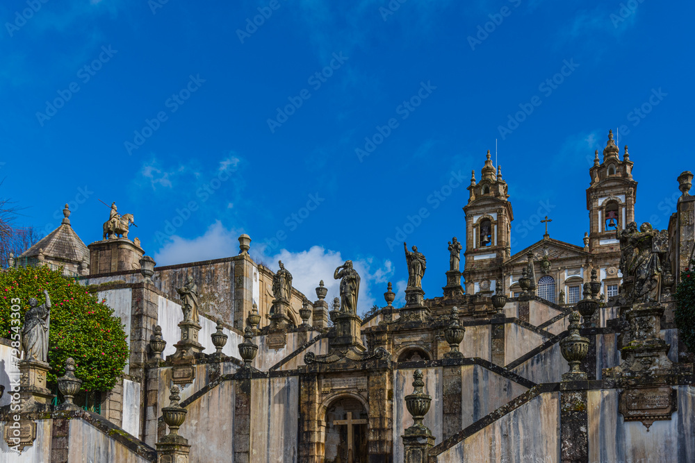 Fototapeta premium Braga, Portugal. The Sanctuary of Bom Jesus do Monte. It's located on the hill ,overlooking the city of Braga and inscribed as a UNESCO World Heritage Site.