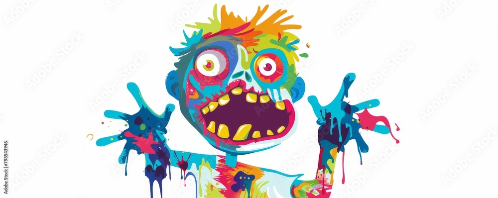 Fototapeta premium Bright and colorful 2D art of a zombie character isolated on white, ideal for childrens book illustrations and educational content