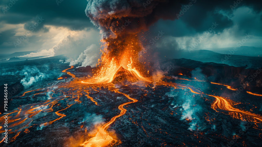 Volcano lava eruption