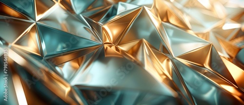 Blue and gold geometric shapes with a shiny metallic texture.