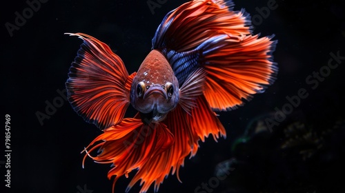 A Betta fish flaring its fins in a display of aggression  its fierce expression adding drama and intensity to its aquatic environment.