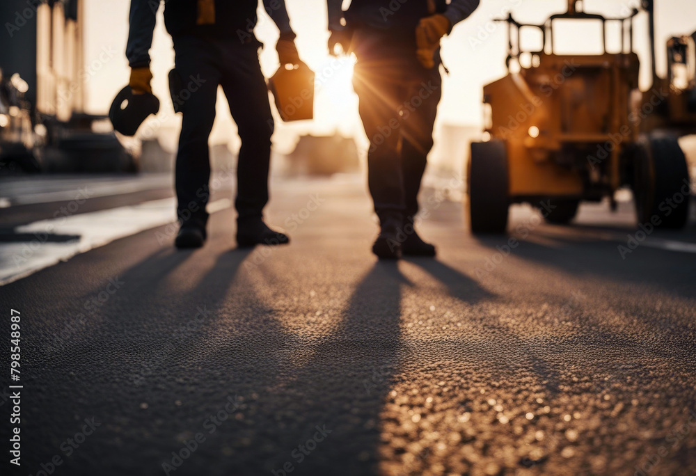 Obraz premium workers construction road asphalt pictures blurred industry men work repair equipment pavement highway street machine paving renewal compactor vibration vehicle