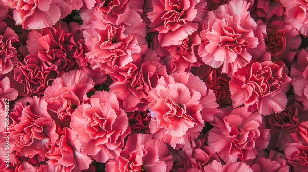 Capture the delightful sight of vibrant pink carnations from above