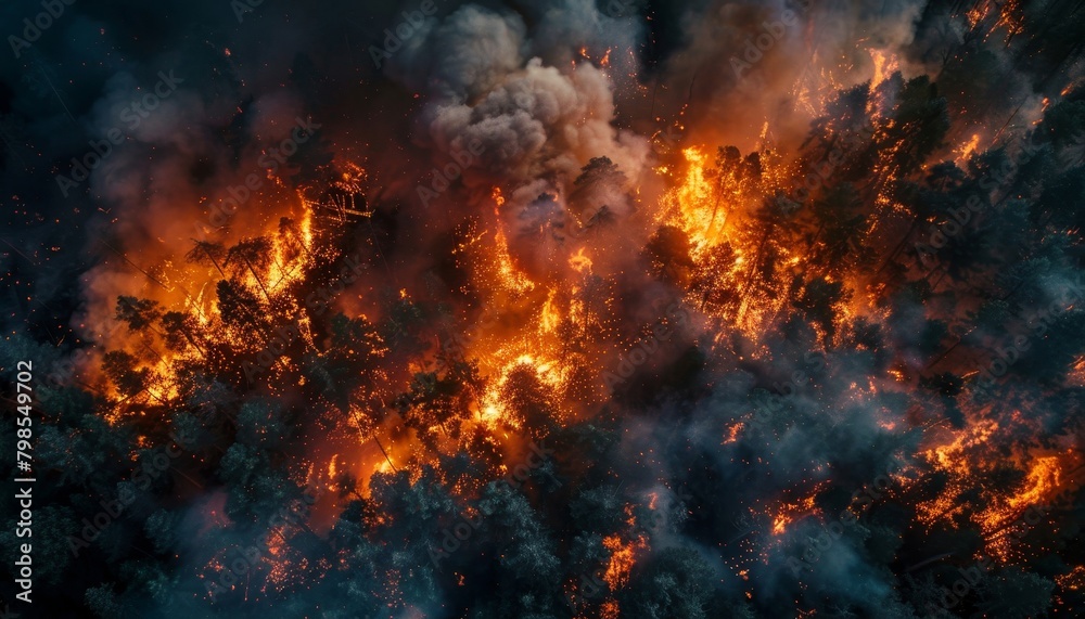 A large forest fire burns out of control. A large forest fire burns out of control.