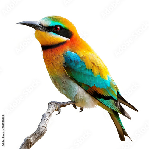 beautiful multicolored exotic bird on a white background, ai art