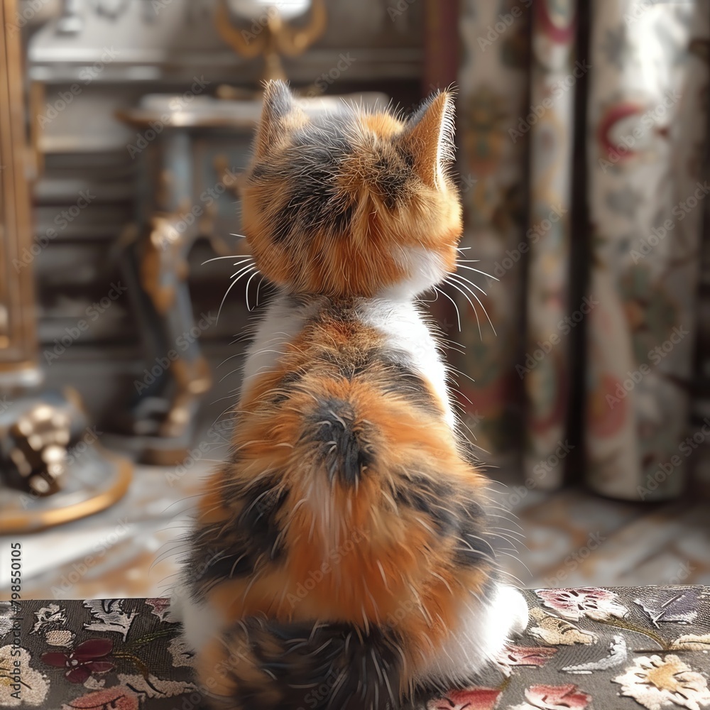 Craft a whimsical 3D CG model of a curious kittens rear view