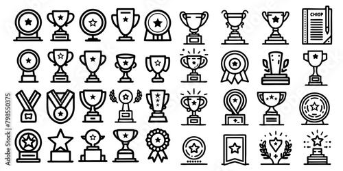vector illustration of Awards line icons set. Trophy cup, Medal, Winner prize icon