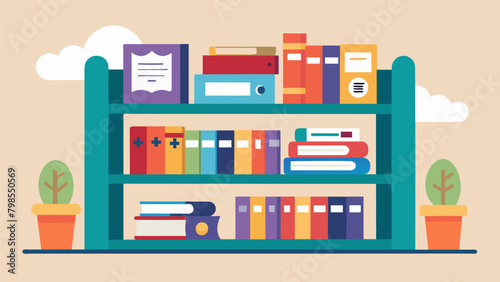 A virtual bookshelf with titles such as Coping with Anxiety and Navigating Depression indicating the library of resources and informational posts. Vector illustration photo