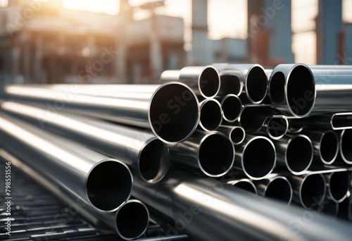 '3d background pipes steel profile metal industry iron group pipe object tube abstract stainless pipeline equipment shape industrial aluminium chrome horizontal cylinder no view'