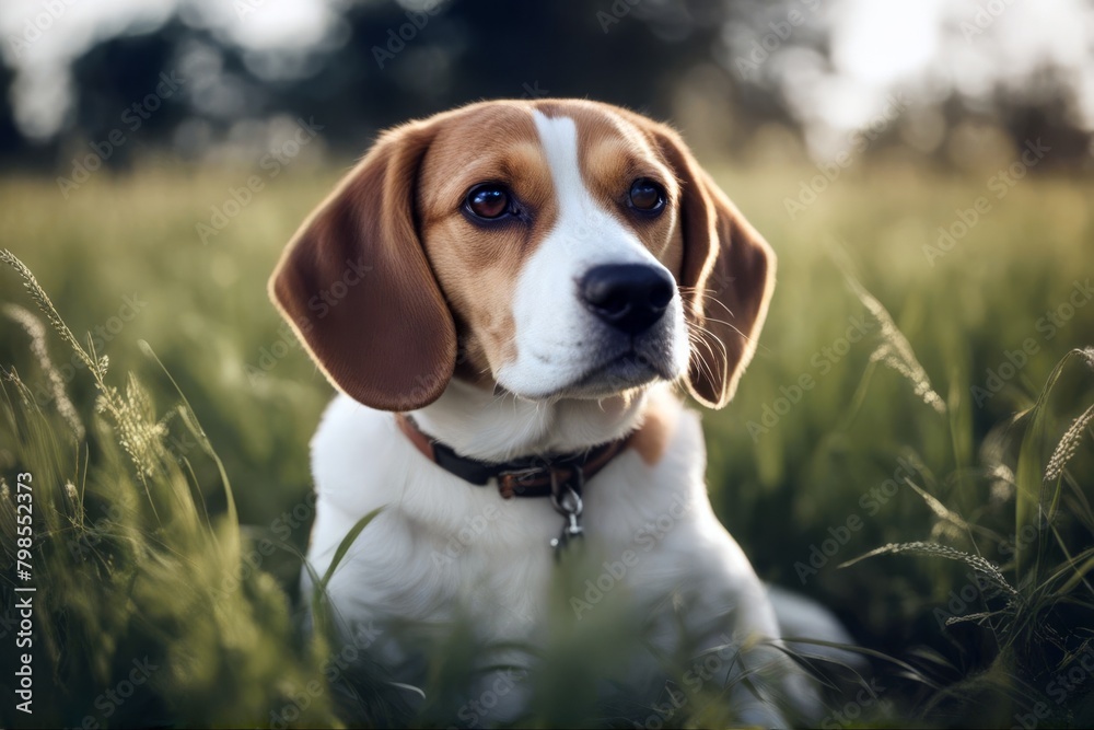 'sitting adorable dog field an beagle grass nature green young happy summer portrait cute animal park domestic pet canino doggy black background healthy fun spring little outside meadow friends breed'