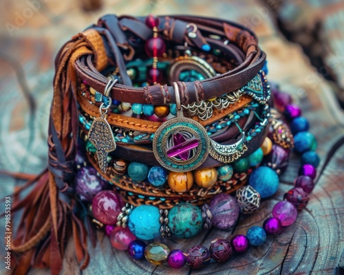 Handcrafted Boho chic bracelets mix of leather