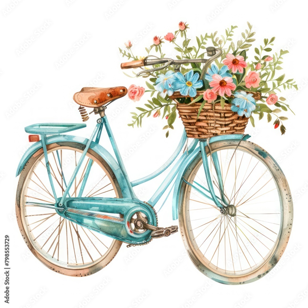 Clipart of a boho-chic bicycle with a flower basket in front ideal for a leisurely ride