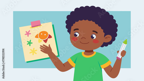 A young child holding a marker and drawing on a poster while attending a childfriendly Juneteenth advocacy workshop.. Vector illustration