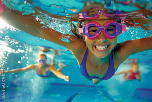 happy child at swimming pool