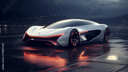 Innovation the car, Fast car racing on blurred road, automated vehicle speeding, luxury transportation, sleek design, powerful engine, red and black sports car in motion