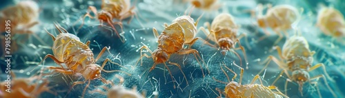 A microscopic view of dust mites on a microfiber cleaning cloth, with a focus on hygiene and cleanliness photo