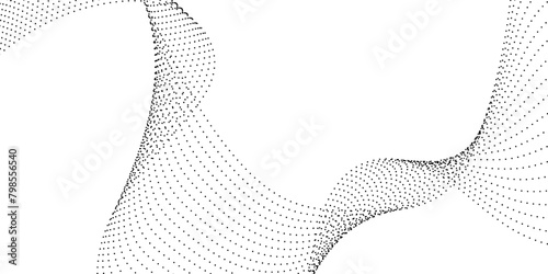 Flowing wavy dots particles wave pattern curve halftone gradient lines shape isolated on transparent background. Digital future technology concept, science, banner, template, business, music. Vector