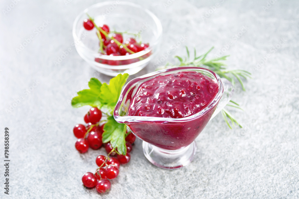 Sauce of redcurrant on granite Sauce of redcurrant on granite