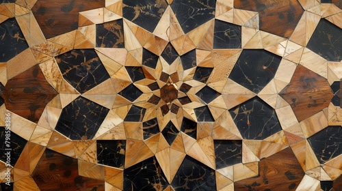 Intricate wooden marquetry showcasing geometric star design photo