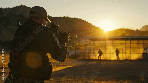 SWAT officer trains at outdoor range during daylight hours. photo