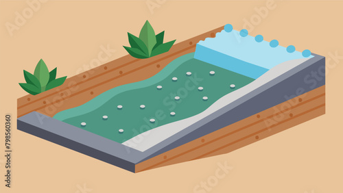 An illustration of the final layer being laid a layer of lightweight gravel that provides additional insulation and helps to keep the plants in