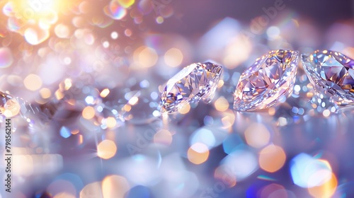 Sparkling diamonds on a bokeh background, Shiny diamond gemstones, Luxury diamond banner, AI generated
