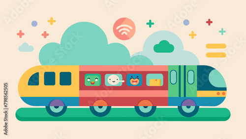 A train with designated sensoryfriendly cars featuring soft lighting and soothing visuals for passengers with sensory processing disorder.. Vector illustration