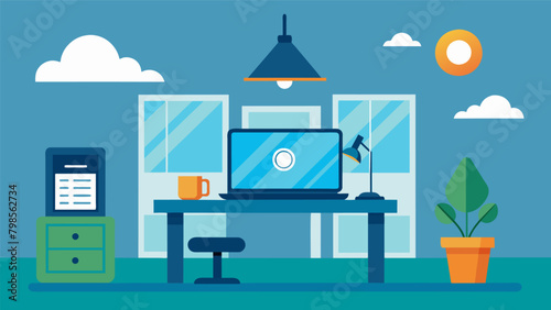 The home office is equipped with a laptop instead of a desktop computer using less energy and taking up less space.