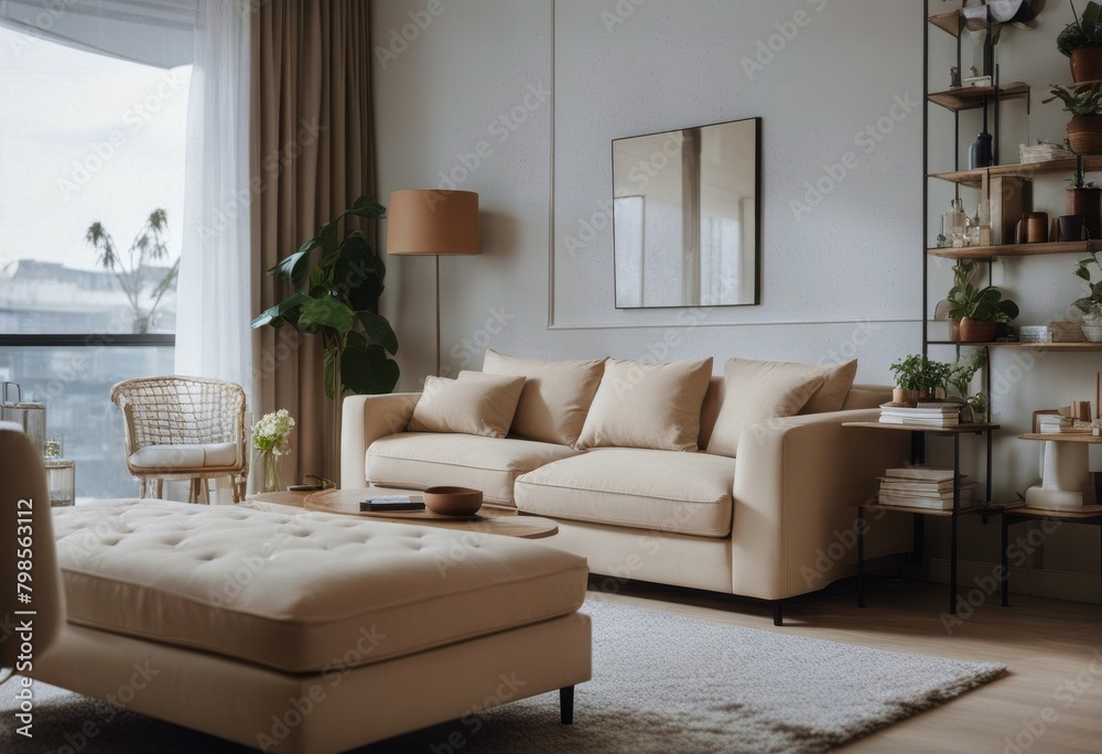 Obraz premium interior comfortable sofa beige studio apartment Stylish