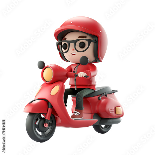 Scooter motorcycle and rider in simple graphic isolated on white background. AI Generative