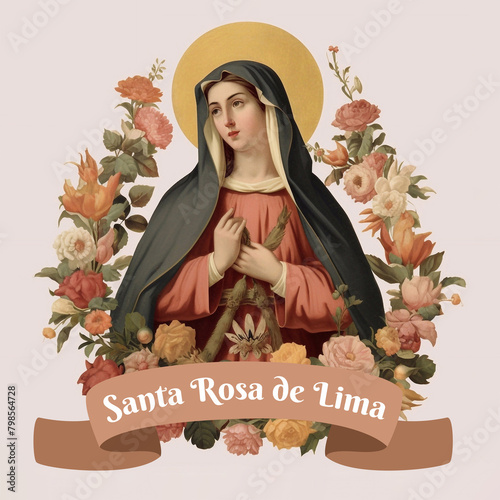Feast of santa rosa de lima, saint of Peru. Santa Rosa de Lima social media post template banner