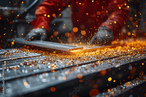 Man hand with Cutting steel machine in factory