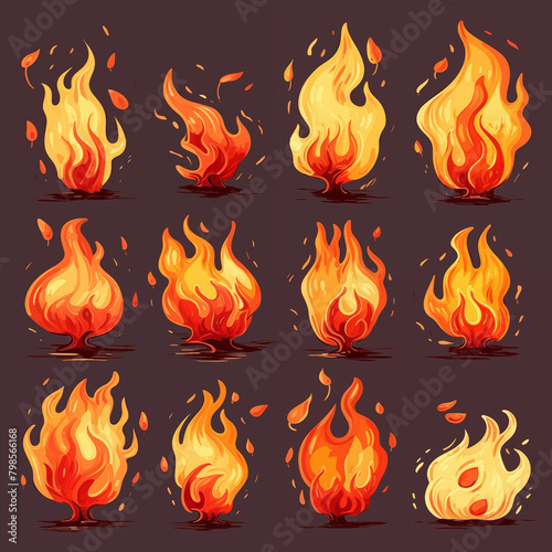 Collection of various cartoon fires