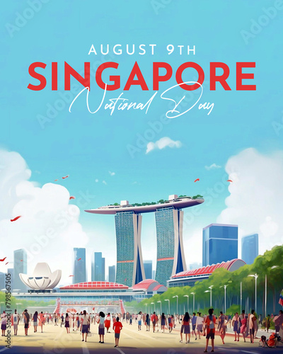 Singapore independence day 9 august design illustration, suitable for social media banner and template