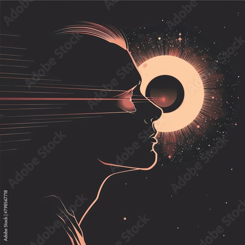 Black hole consuming light, visual metaphor for mind in suffering, side view, SVG vector photo