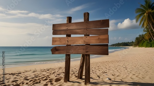 Wooden signboard on a tropical beach.generative.ai