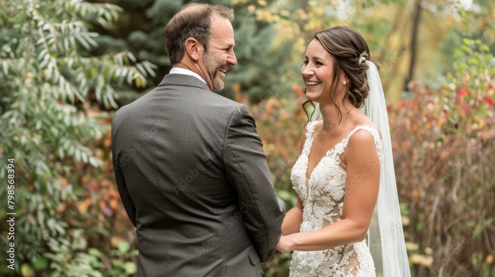 A couple's joyful first look on their wedding day A couple's joyful first look on their wedding day