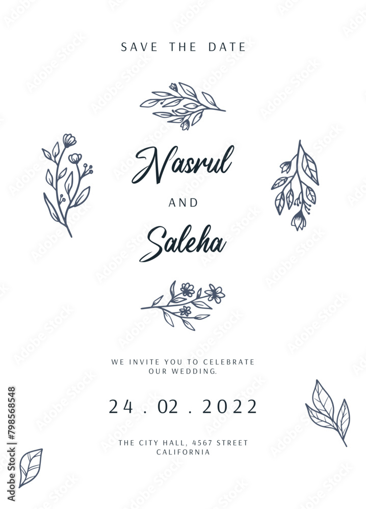 Minimalist floral wedding card template