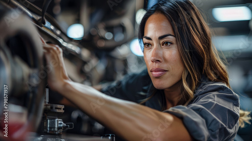 Young mechanic female at work. Empowered woman in the automotive repair business portrait.